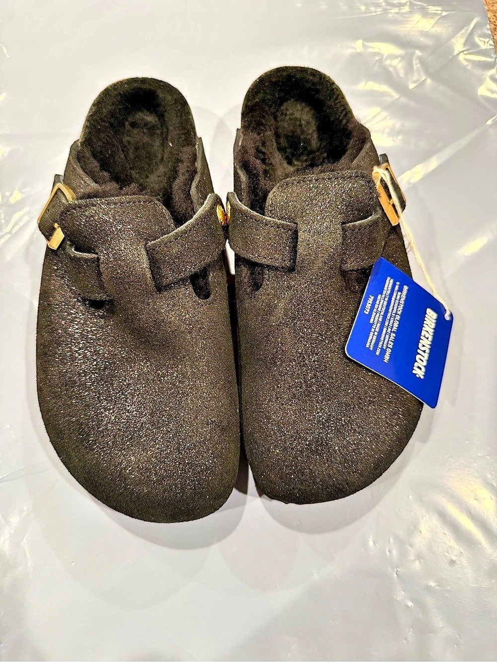 Birkenstock Boston Shearling Clogs in Brown EU 38 NWT shimmering black